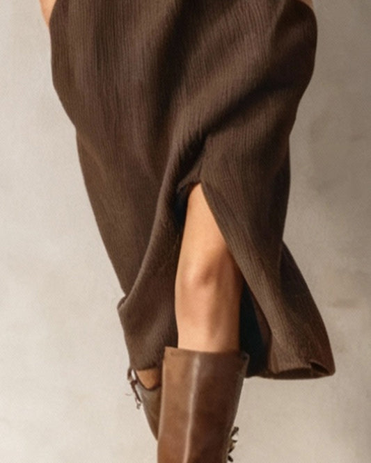 Andrea's™ | Kleid Geknöpft Rollkragen Schlitz Saum