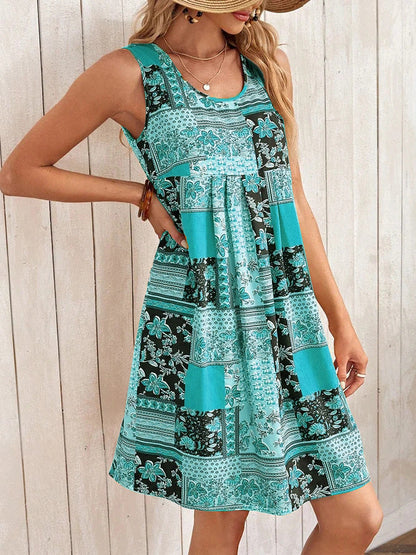 Bedrucktes, ärmelloses A-Linien-Kleid von Andrea Serena