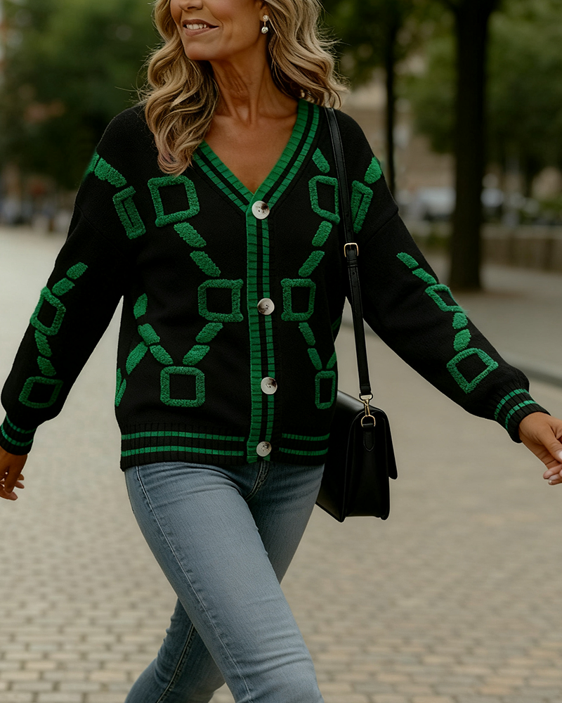 Andrea's™ | Cardigan modisch Kontrastfarbe V-Ausschnitt