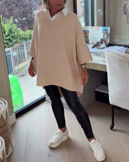 Andrea's™ | Pullover Mit V-Ausschnitt, Geknöpft Und Asymmetrisch Merkmalen