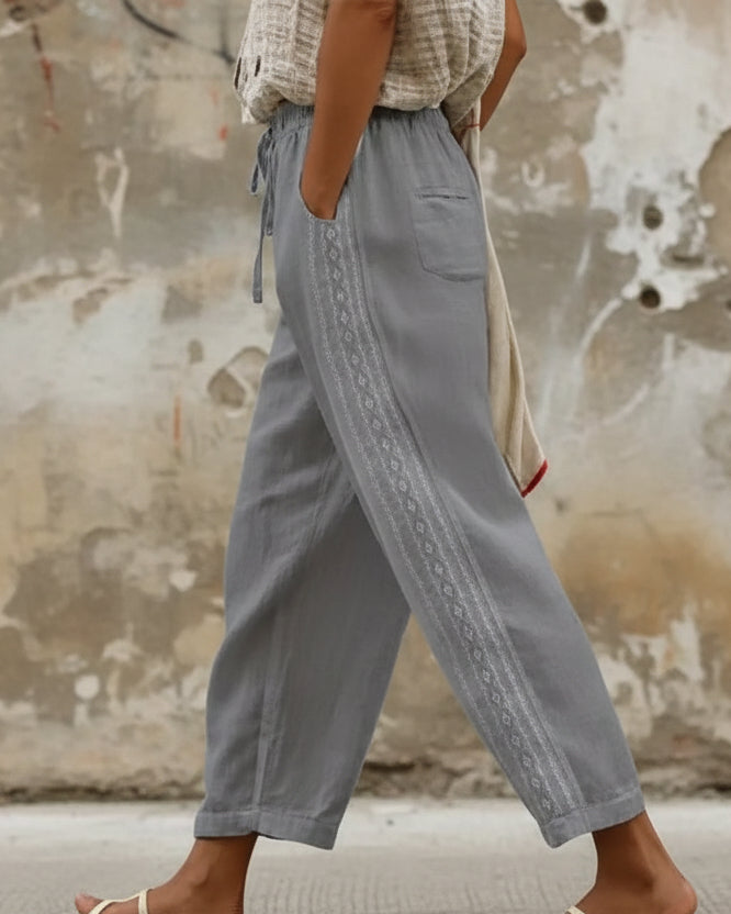 Elegante, knöchellange Baumwoll-Leinen-Hose von Andrea Serena