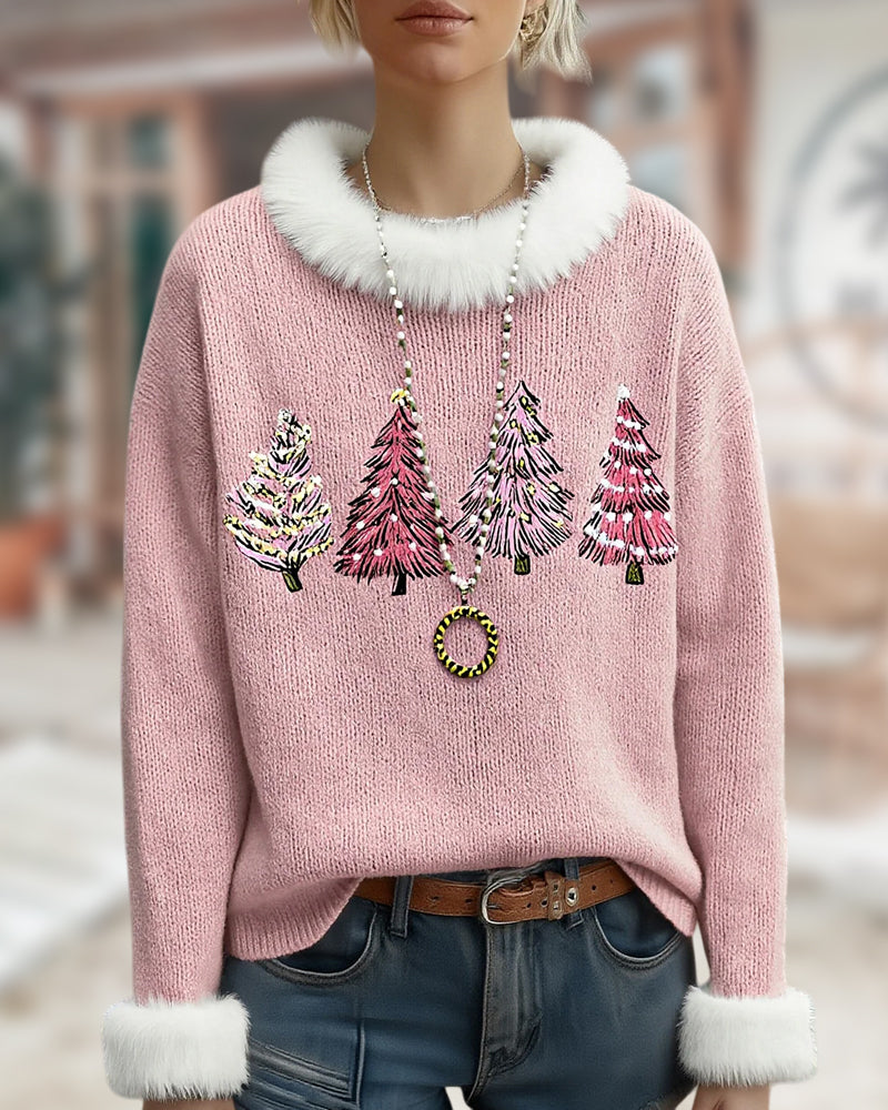 Andrea's™ | Pullover Mit Fleeztextur, Rundkragen Design Und Weihnachtsbaum muster
