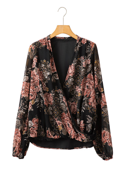 Chiffon-Top mit Blumenmuster und V-Ausschnitt von Andrea Serena