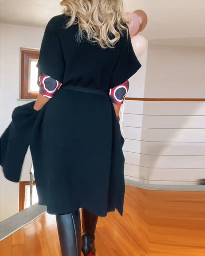 Andrea's™ | Lässiger, einfarbiger cardigan mit halblangen ärmeln und tasche