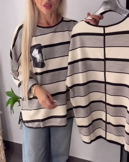 Andrea's™ | Lässiges T-Shirt mit Rundhalsausschnitt und lockerem Schnitt, gestreift