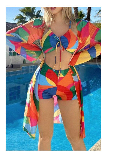 Andrea's™ | 3-teiliges Bikini-Set mit Print und langärmligem Überwurf