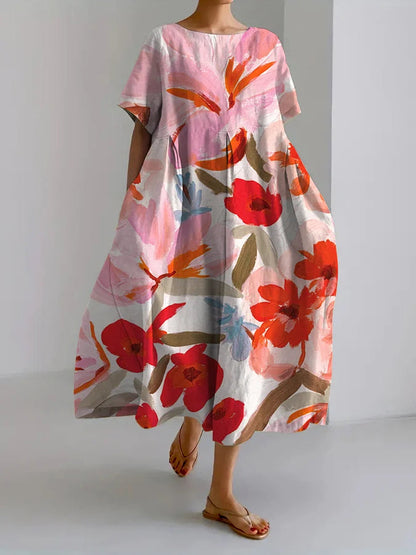 Kunstvoll geblümtes Andrea Serena Sommer-Midikleid