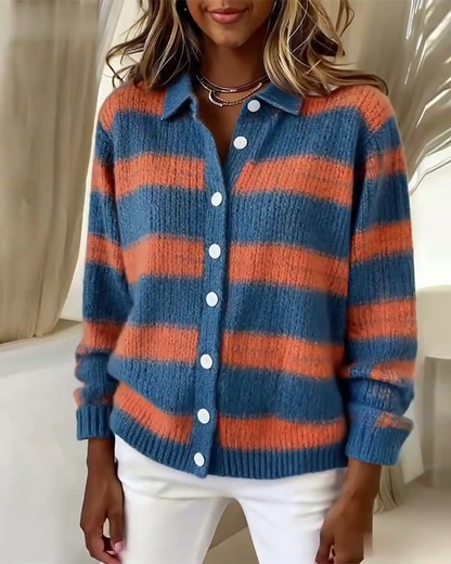 Andrea's™ | Cardigan für jeden Tag, gestreift, Button-Down