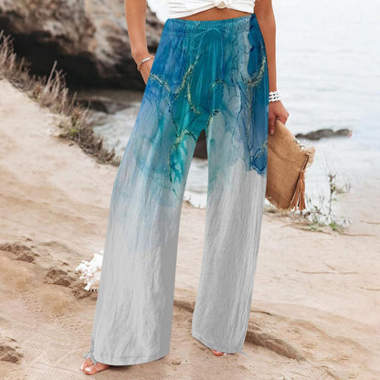 Boho-Hose mit botanischem Muster von Andrea Serena für Damen mit weitem Bein