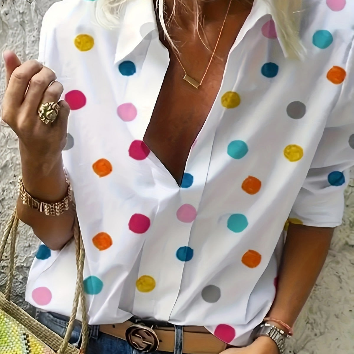 Verspielte Andrea Serena Alltagsbluse mit Polka-Dots