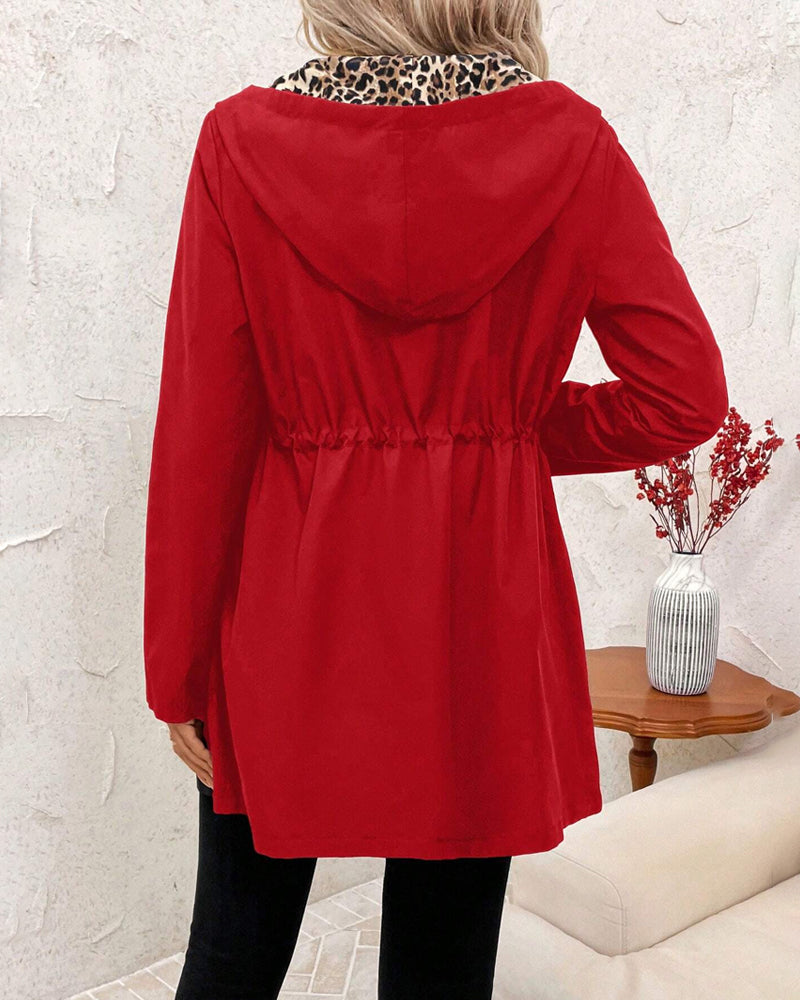 Andrea's™ | Mantel Mit Kapuzenversehrtem Umkehrbarem Leopardenmuster