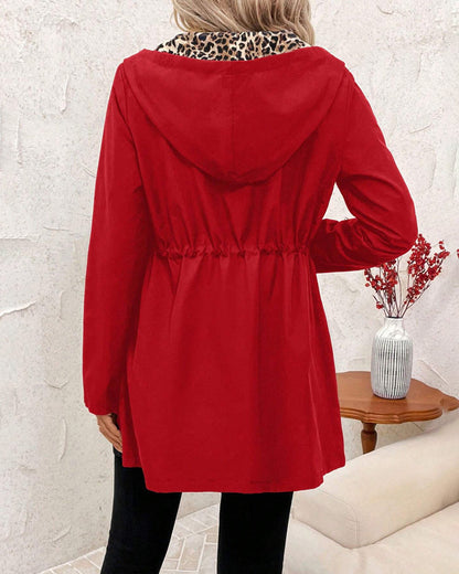 Andrea's™ | Mantel Mit Kapuzenversehrtem Umkehrbarem Leopardenmuster