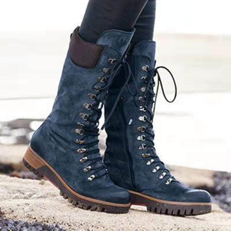 Andrea's™ | Schnürstiefel in Wadenhöhe mit Profilsohle und klobigem Absatz