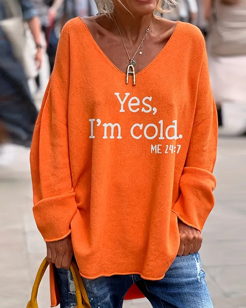 Andrea's™ | Pullover V-Ausschnitt Schriftprint Locker Casual