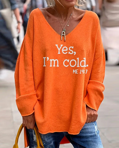 Andrea's™ | Pullover V-Ausschnitt Schriftprint Locker Casual