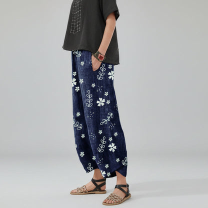 Weite Baumwollhose mit Blumenmuster von Andrea Serena