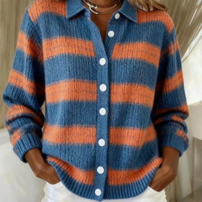 Cozy Stripe Cardigan Blouse by Andrea Serena