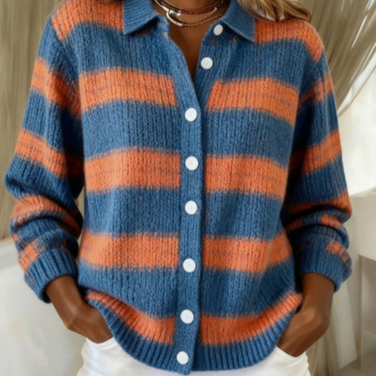 Cozy Stripe Cardigan Blouse by Andrea Serena