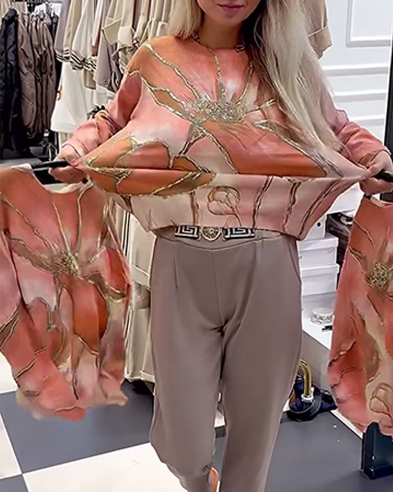 Andrea's™ | Rundhals Bedruckter Lockerer Pullover