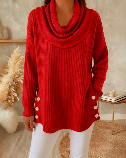 Andrea's™ | Pullover mit drapiertem Kragen und Knopfleiste