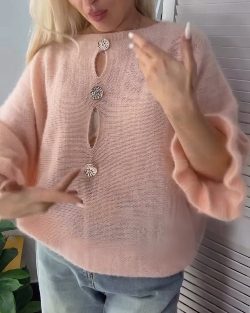 Andrea's™ | Pullover Schwingenärmel Ausschnitt Elegant