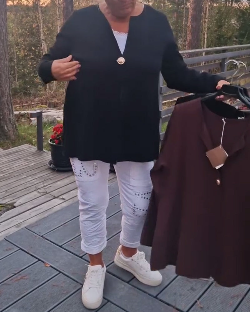 Andrea's™ | Strickjacke Metallknopf langärmelig