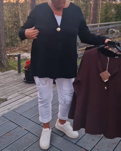 Andrea's™ | Strickjacke Metallknopf langärmelig