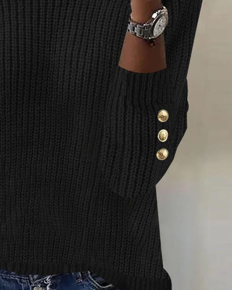 Andrea's™ | Pullover Mit Hochkragen-Design, Metallknöpfen Und Einfarbig