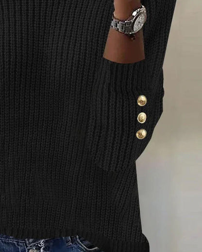 Andrea's™ | Pullover Mit Hochkragen-Design, Metallknöpfen Und Einfarbig