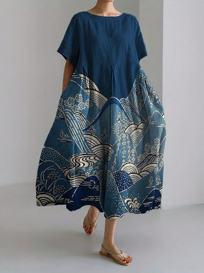 Kunstvoll geblümtes Andrea Serena Sommer-Midikleid
