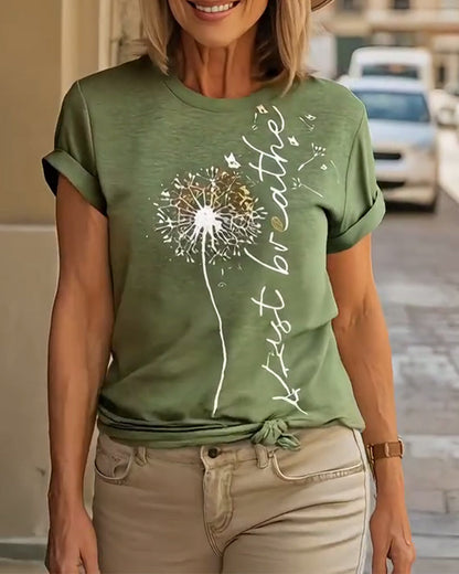 Andrea's™ | T - Shirt Mit Dandelion Druck Kurzarm