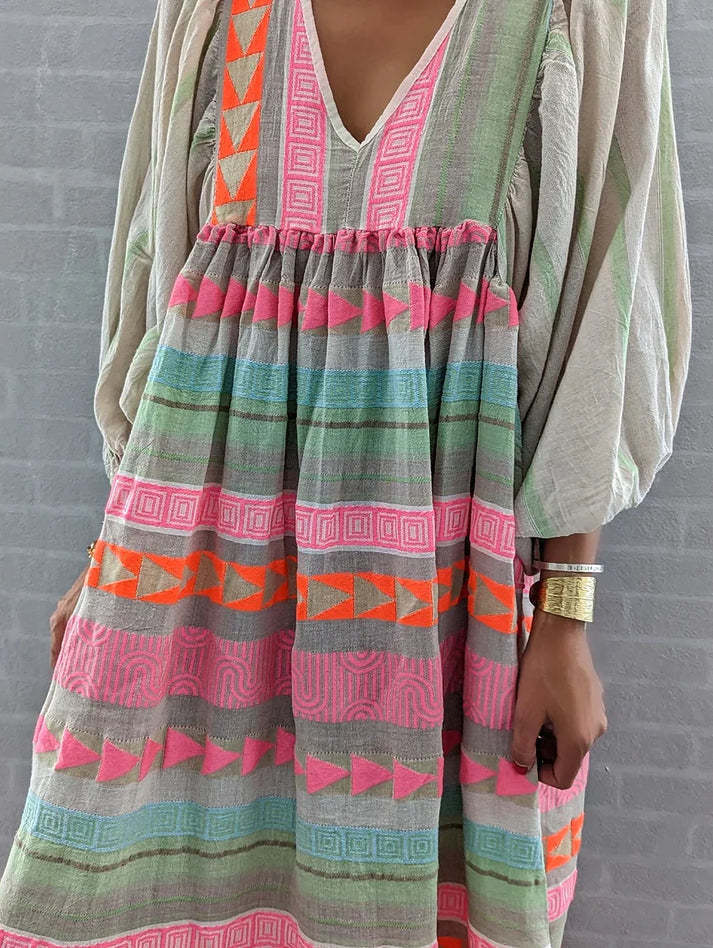 Andrea's™ | Boho-Kleid mit Puffärmeln in großen Größen