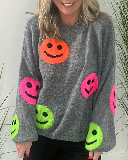 Andrea's™ | Sweater mit Smiley und Rundhalsausschnitt