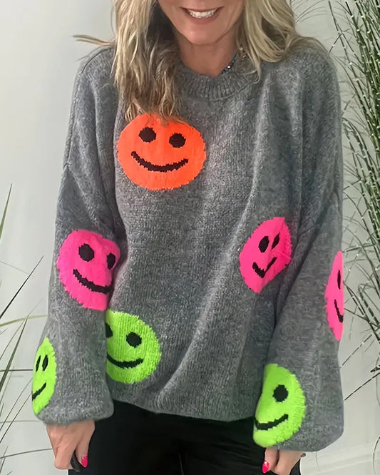Andrea's™ | Sweater mit Smiley und Rundhalsausschnitt