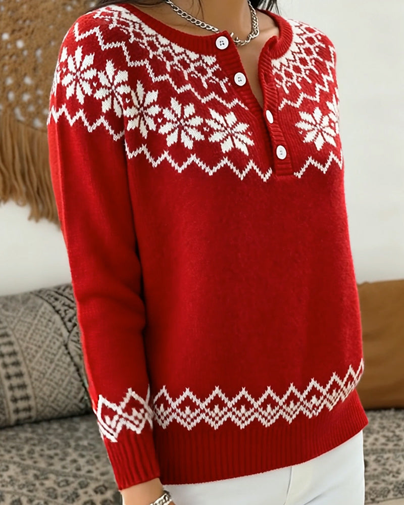 Andrea's™ | Pullover Schneeflocke Jacquard halboffen