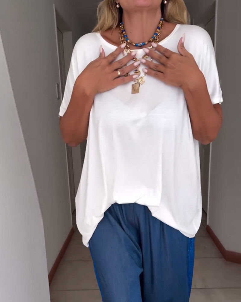 Andrea's™ | Einfarbiges kurzarm-t-shirt mit rundhalsausschnitt