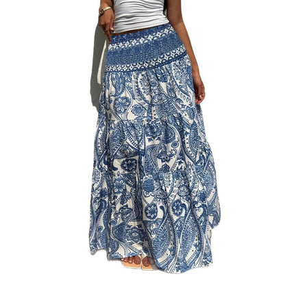 Boho-Maxirock mit blauem Print von Andrea Serena
