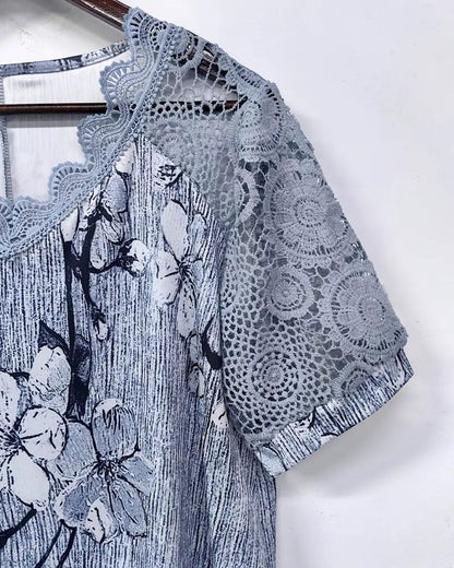 Andrea's™ | T-Shirt Spitze Häkel Patchwork Bedruckt