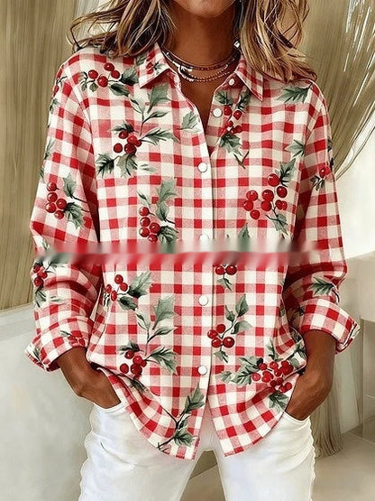 Karierte, farblich abgesetzte Andrea Serena Langarmbluse