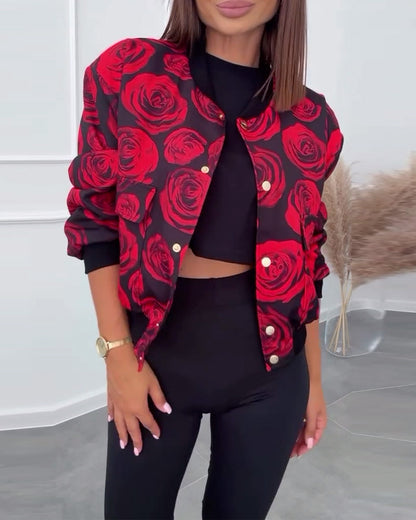 Andrea's™ | Lässige Jacke mit Knöpfen und Rosen-Print