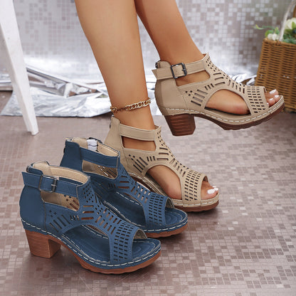 Chic Cutout Andrea Serena Chunky Heel Sandals