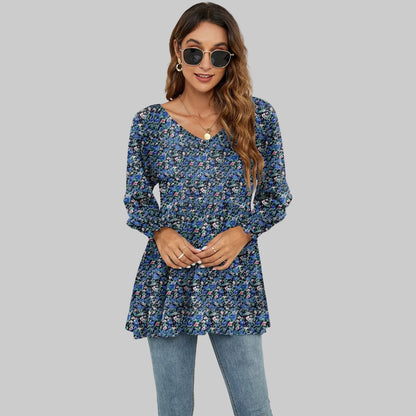 Bluse mit Blumenmuster, Puffärmeln und V-Ausschnitt von Andrea Serena