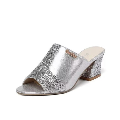 Glitzernde Andrea Serena Sandalen mit Blockabsatz