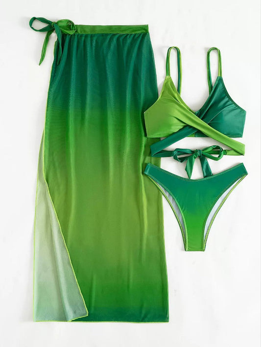 Dreiteiliges Bikini-Set von Andrea Serena mit grünem Farbverlauf
