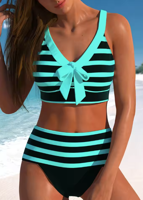 Andrea's™ | High Waist gestreifter Bikini