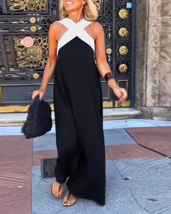Andrea's™ | Cross Halter Flowing Maxi Dress