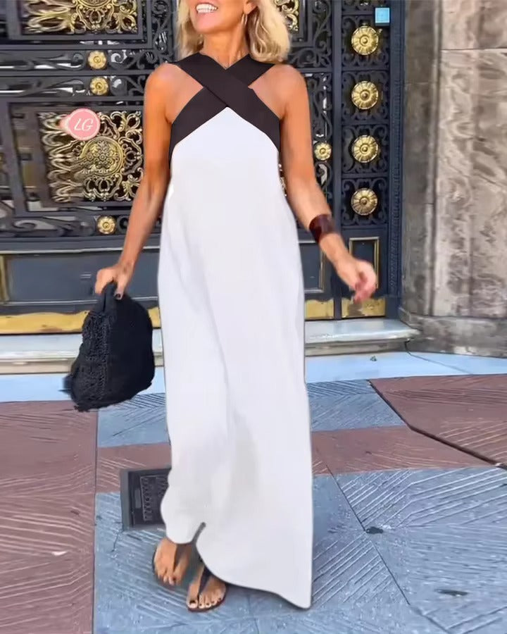 Andrea's™ | Cross Halter Flowing Maxi Dress