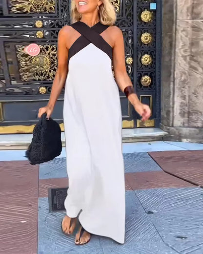 Andrea's™ | Cross Halter Flowing Maxi Dress