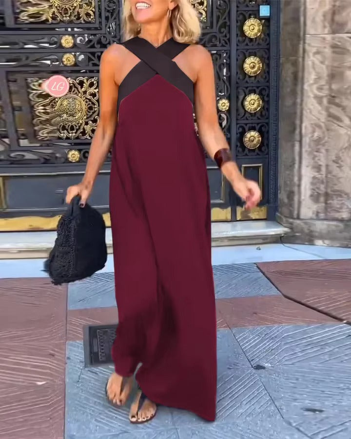 Andrea's™ | Cross Halter Flowing Maxi Dress