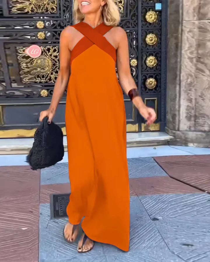 Andrea's™ | Cross Halter Flowing Maxi Dress